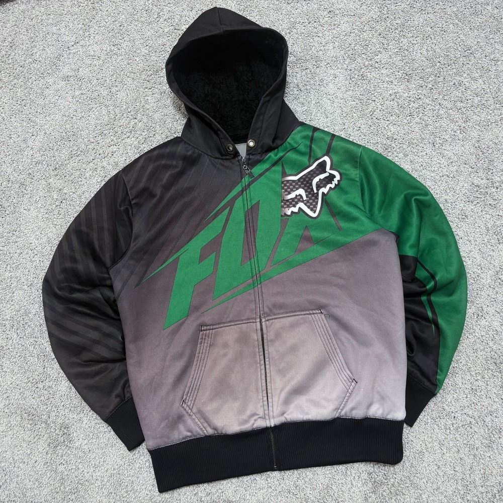 Fox Racing Hoodie Sasquatch Sherpa Lined AOP All Over Print Sweatshirt Men Large